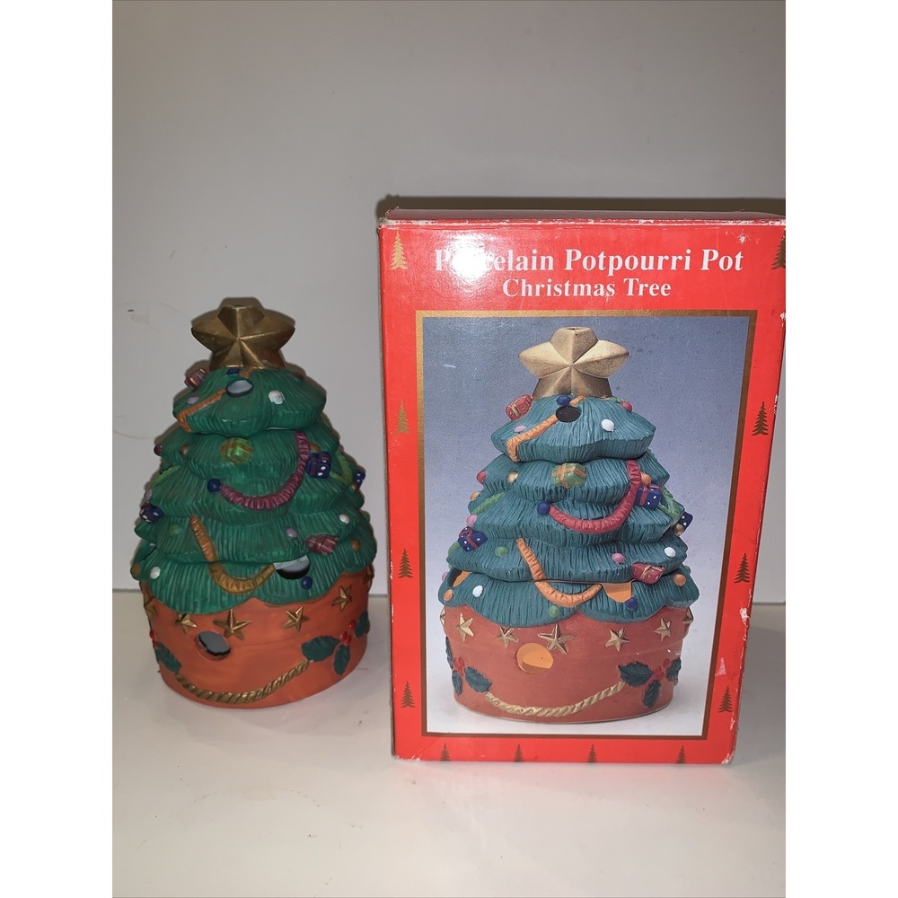 Vintage Christmas Decor Porcelain Tree Potpourri Pot Heritage Mint Ltd 1998